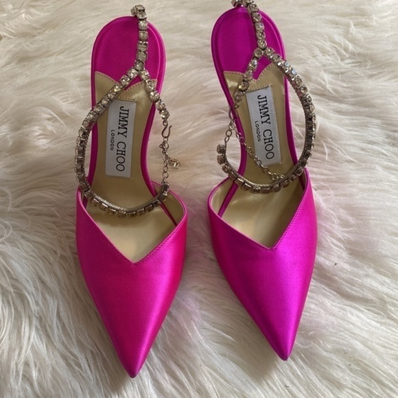 Jimmy Choo Saeda‎ 100mm satin crystal ankle strap pump size 35.5EU - Picture 16 of 16